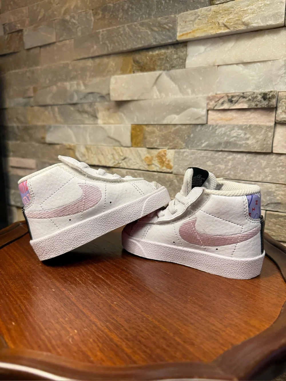 Child Sz 5 Nike Blazer Mid '77 SE White Leather W/ Orange Swoosh Walker Sneakers